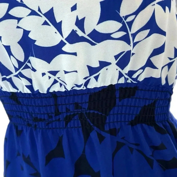 AQUA Blue Navy Floral Long Strapless Boho Slit Maxi Dress Smocked Size XS - Picture 6 of 10